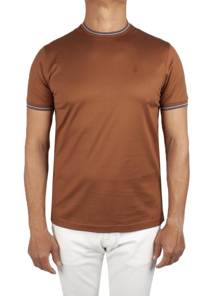 Regular Fit Yaka Detaylı Merserize %100 Pamuk Kahve Bisiklet Yaka Tişört