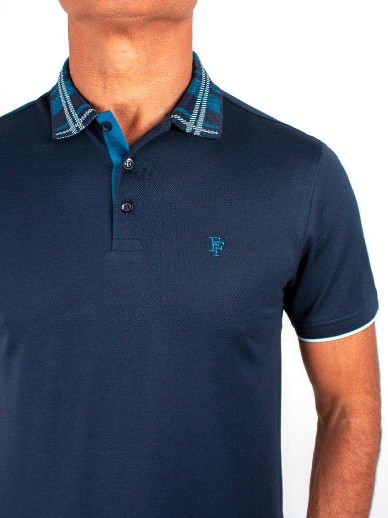 Regular Fit Yaka Detaylı Merserize %100 Pamuk Koyu Lacivert Polo Tişört