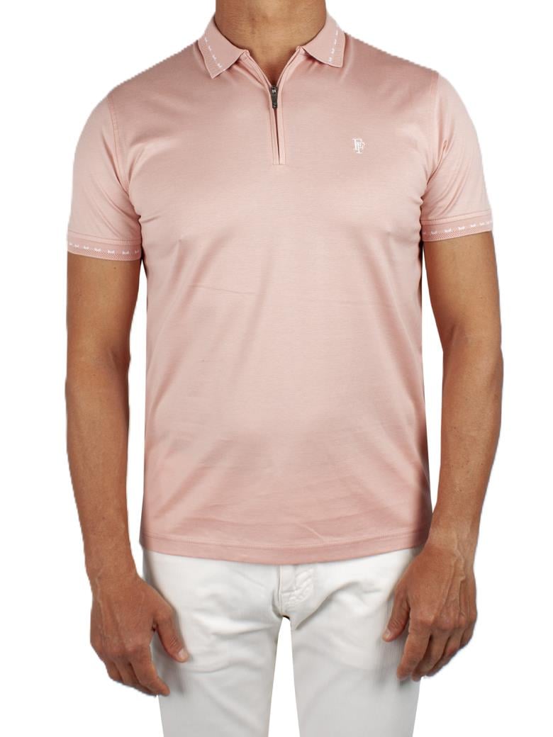 Regular Fit Yaka Detaylı Merserize %100 Pamuk Fermuarlı Pembe Polo Tişört