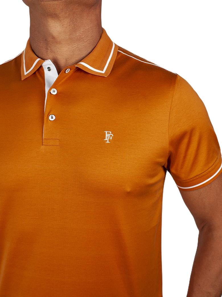Regular Fit Yaka Detaylı Merserize %100 Pamuk Oranj Polo Tişört