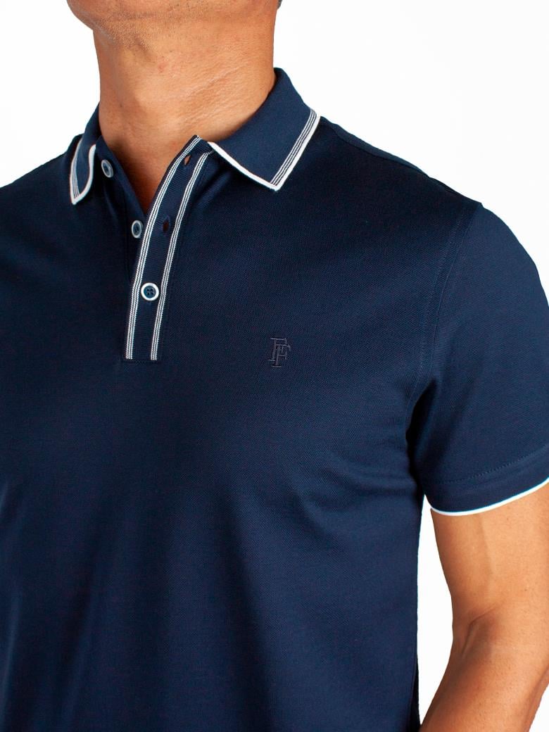 Regular Fit Yaka Detaylı Merserize %100 Pamuk Koyu Lacivert Polo Tişört