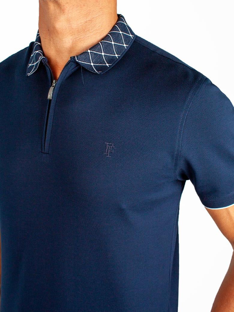 Regular Fit Yaka Detaylı Merserize %100 Pamuk Koyu Lacivert Polo Tişört