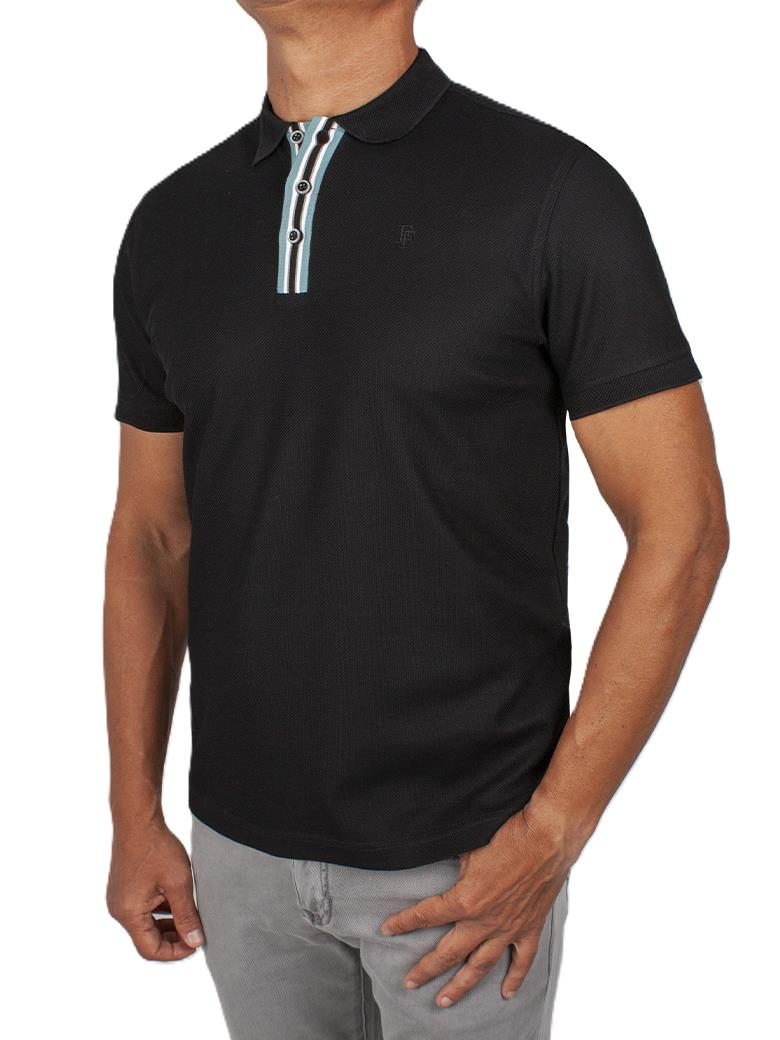 Regular Fit Yaka Detaylı Merserize %100 Pamuk Siyah Polo Tişört