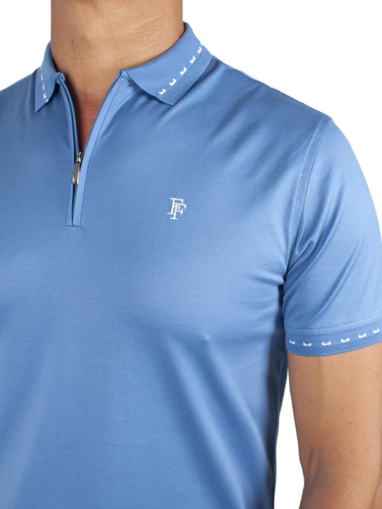 Regular Fit Yaka Detaylı Merserize %100 Pamuk Fermuarlı İndigo Polo Tişört