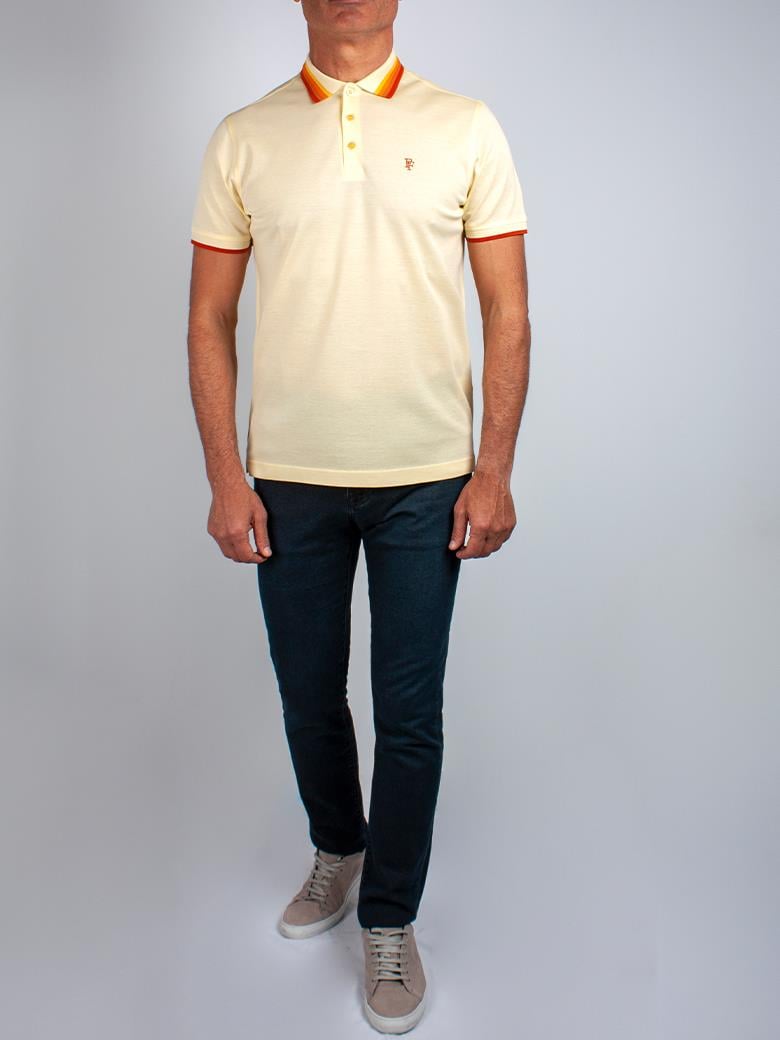 Regular Fit Yaka Detaylı Merserize %100 Pamuk Sarı Polo Tişört