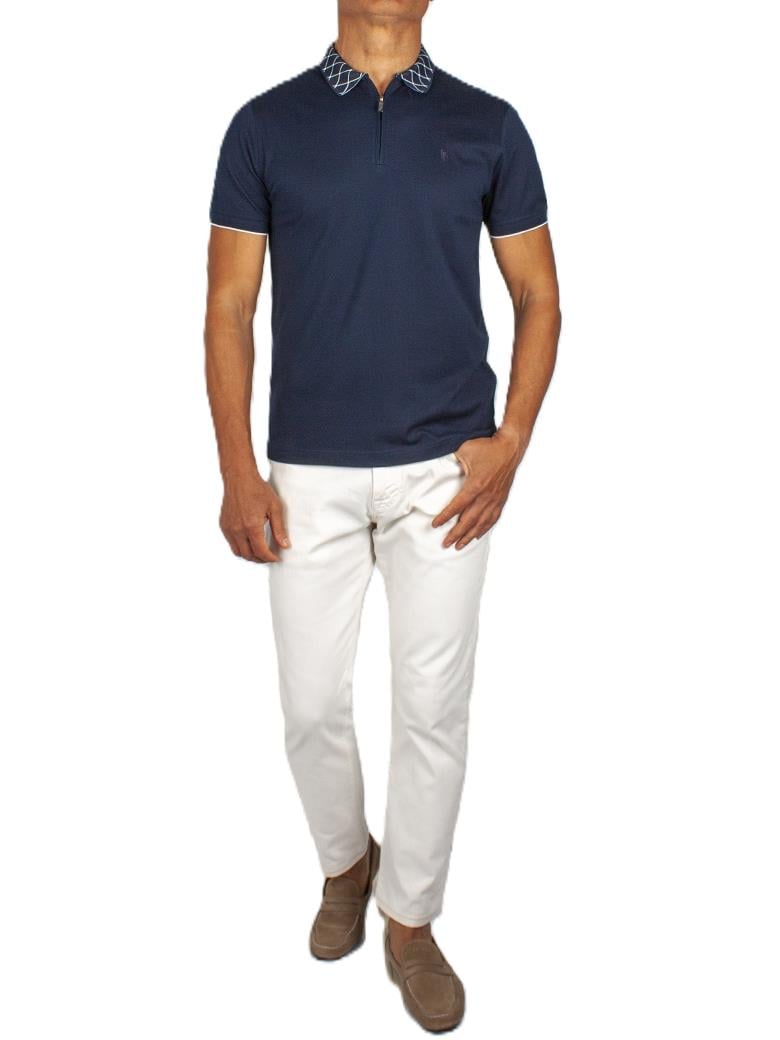 Regular Fit Yaka Detaylı Merserize %100 Pamuk Koyu Lacivert Polo Tişört