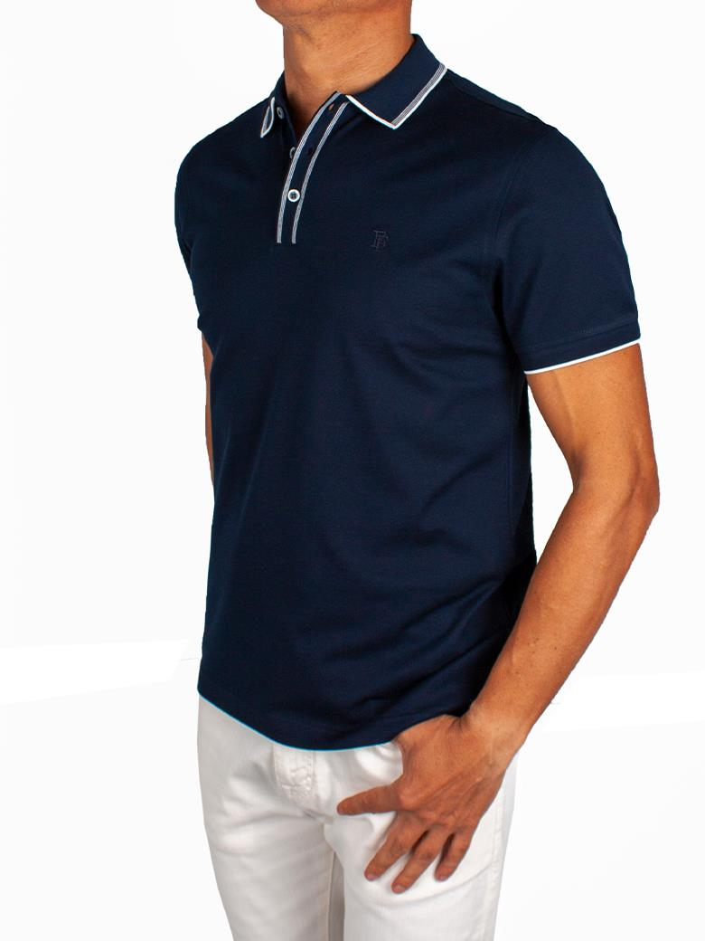 Regular Fit Yaka Detaylı Merserize %100 Pamuk Koyu Lacivert Polo Tişört
