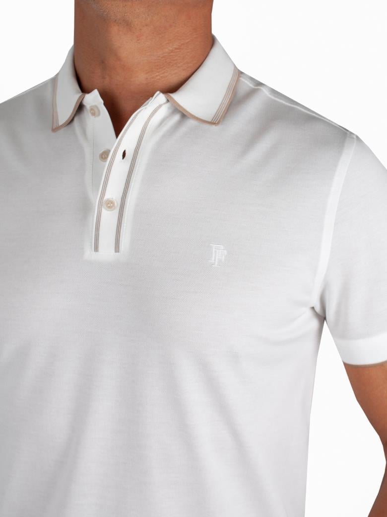 Regular Fit Yaka Detaylı Merserize %100 Pamuk Ekru Polo Tişört