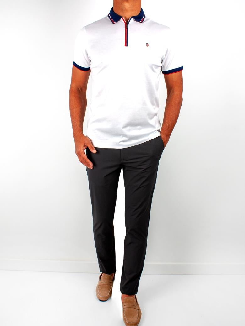 Regular Fit Yaka Detaylı Merserize %100 Pamuk Beyaz Polo Tişört