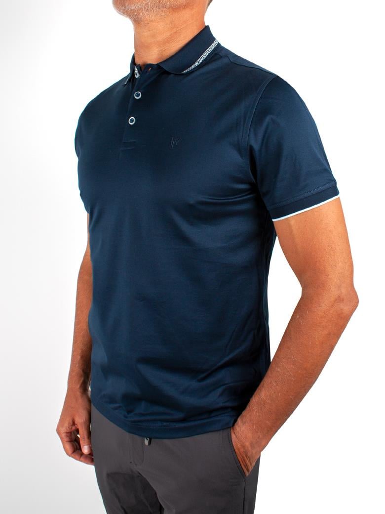 Regular Fit Yaka Detaylı Merserize %100 Pamuk Lacivert Polo Tişört