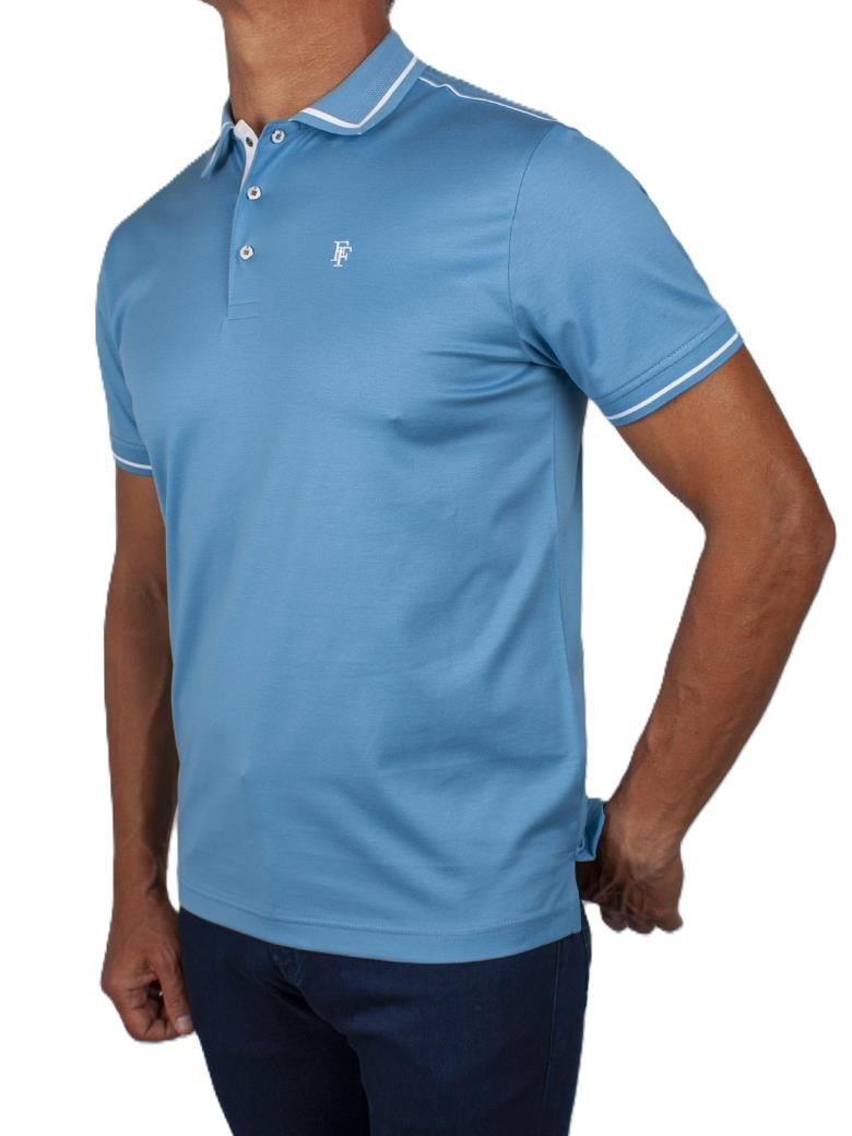 Regular Fit Yaka Detaylı Merserize %100 Pamuk Turkuaz Polo Tişört