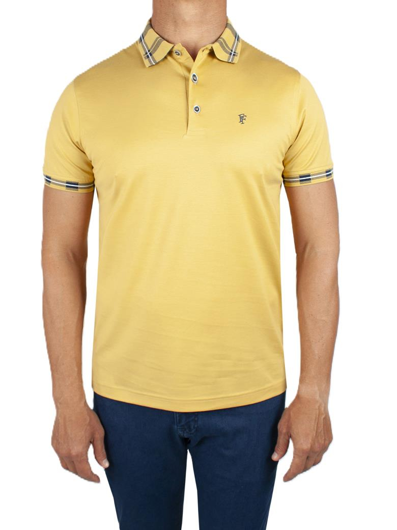Regular Fit Yaka Detaylı Merserize %100 Pamuk Sarı Polo Tişört