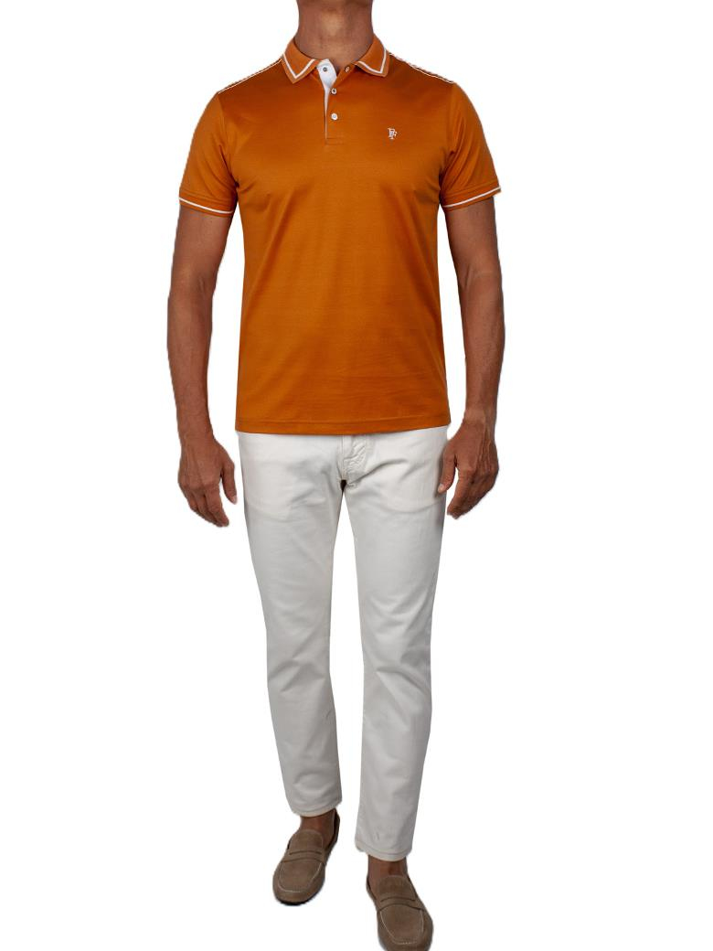 Regular Fit Yaka Detaylı Merserize %100 Pamuk Oranj Polo Tişört