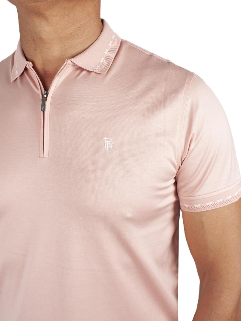 Regular Fit Yaka Detaylı Merserize %100 Pamuk Fermuarlı Pembe Polo Tişört
