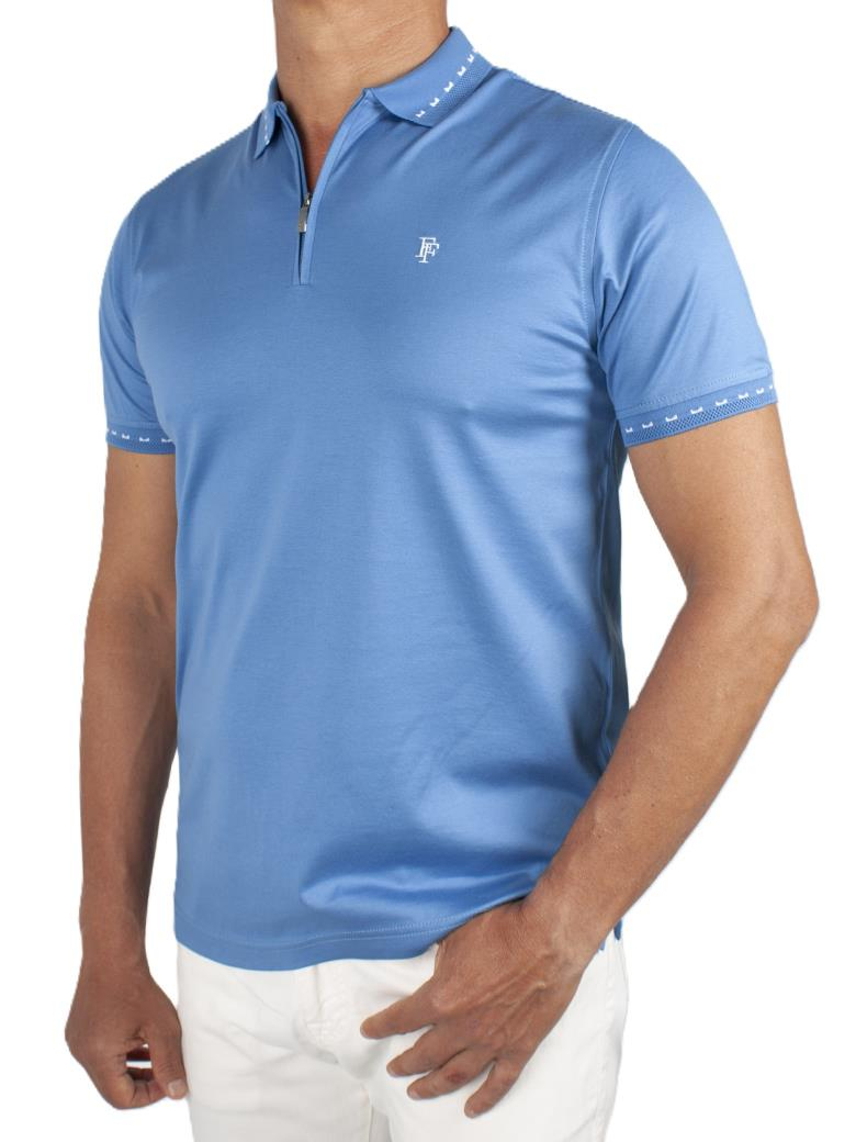 Regular Fit Yaka Detaylı Merserize %100 Pamuk Fermuarlı İndigo Polo Tişört