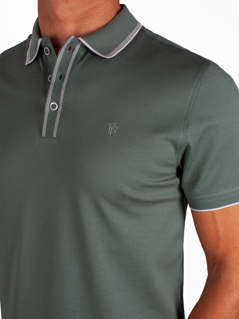 Regular Fit Yaka Detaylı Merserize %100 Pamuk Haki Polo Tişört