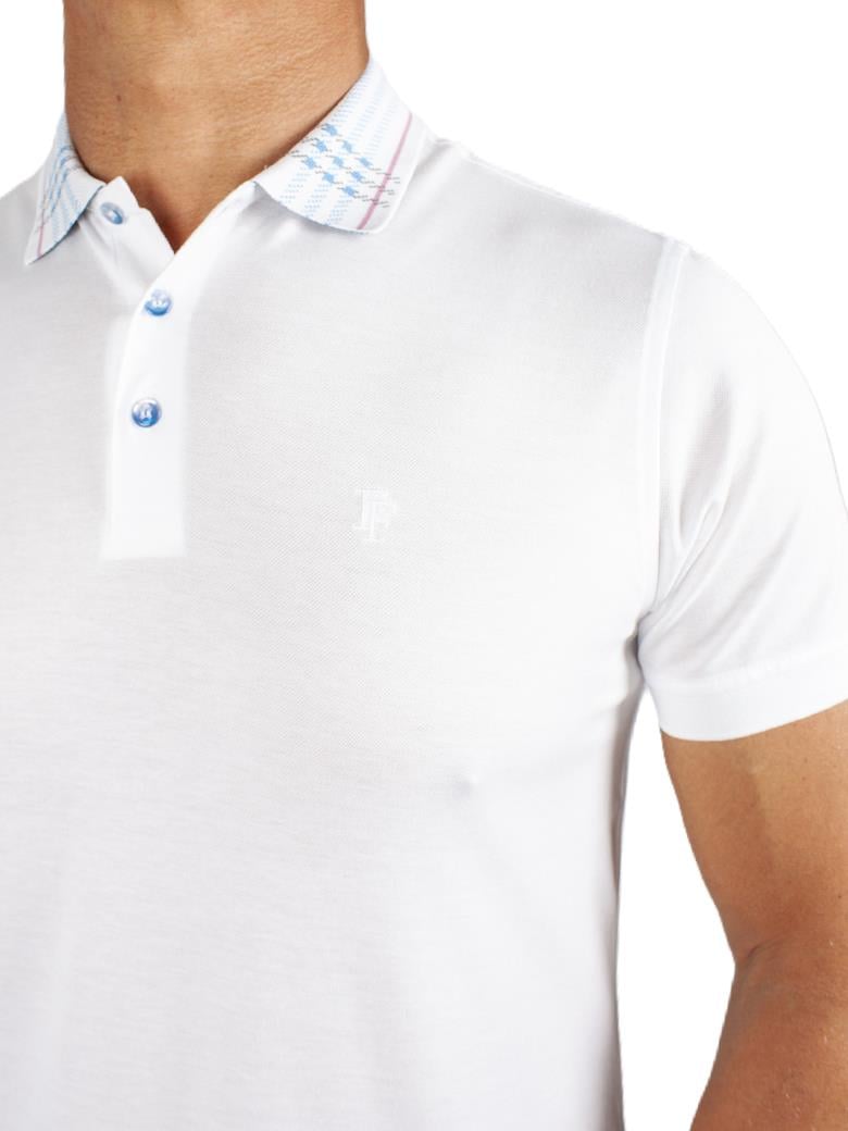 Regular Fit Yaka Detaylı Merserize %100 Pamuk Beyaz Polo Tişört