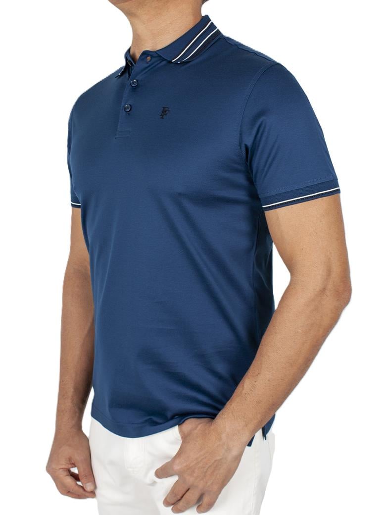 Regular Fit Yaka Detaylı Merserize %100 Pamuk Açık Lacivert Polo Tişört