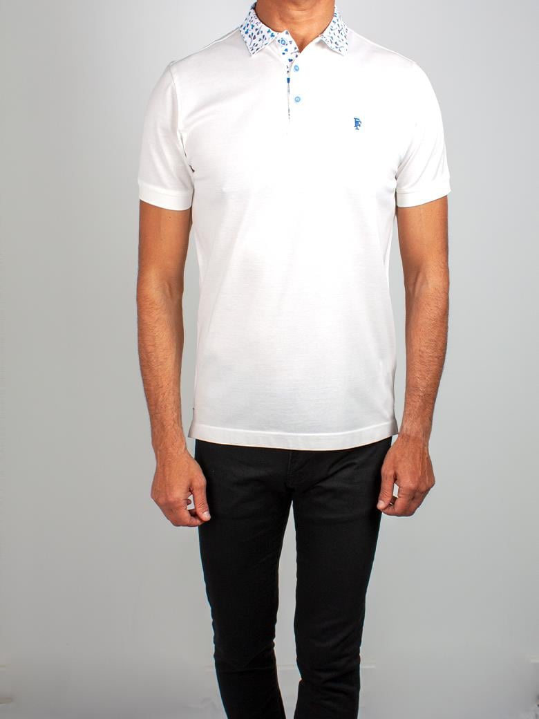 Regular Fit Yaka Detaylı Merserize %100 Pamuk Beyaz Polo Tişört