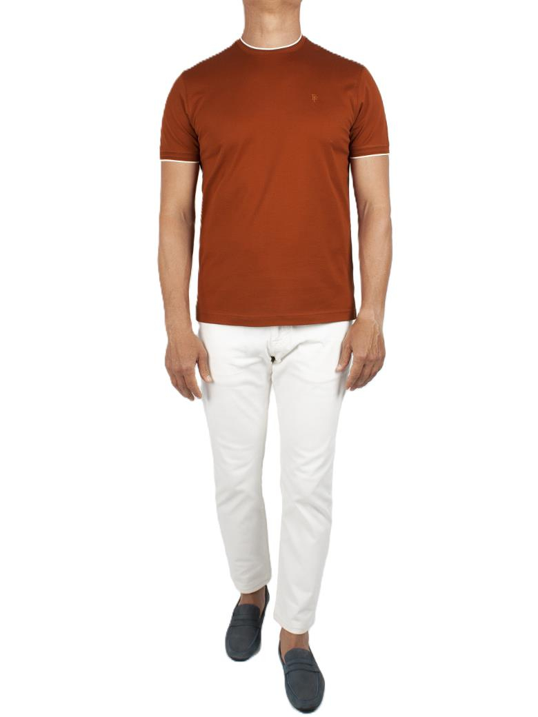 Regular Fit Yaka Detaylı Merserize %100 Pamuk Kiremit Bisiklet Yaka Tişört