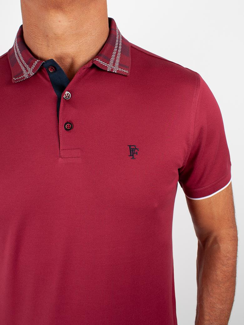 Regular Fit Yaka Detaylı Merserize %100 Pamuk Bordo Polo Tişört