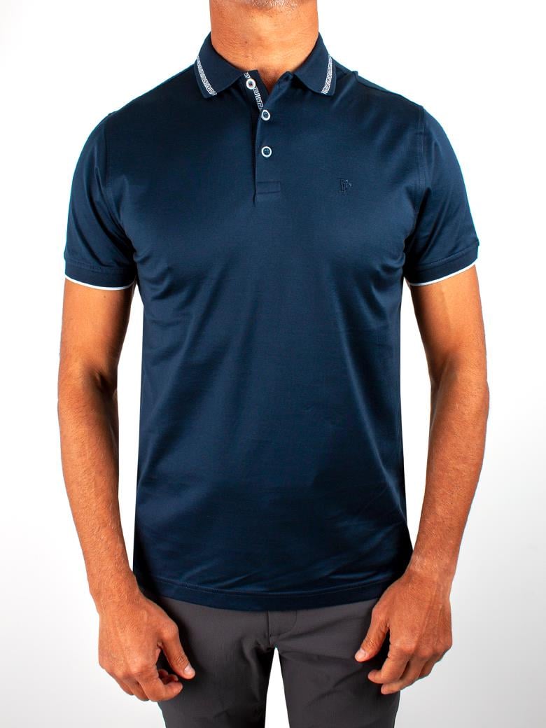 Regular Fit Yaka Detaylı Merserize %100 Pamuk Lacivert Polo Tişört