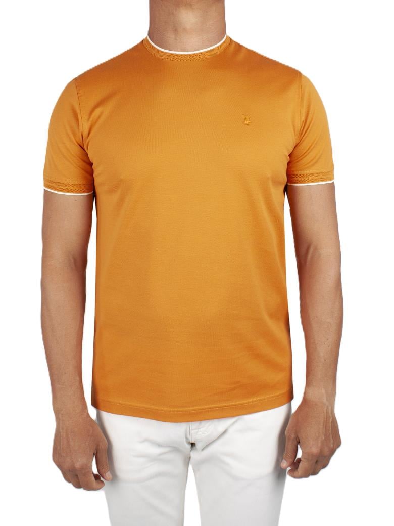 Regular Fit Yaka Detaylı Merserize %100 Pamuk Oranj Bisiklet Yaka Tişört