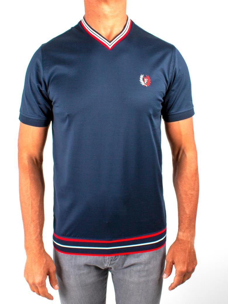 Regular Fit Yaka Detaylı Merserize %100 Pamuk Lacivert V Yaka Tişört