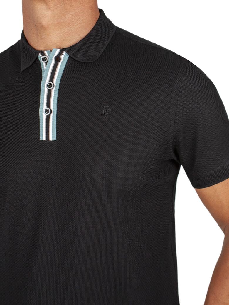 Regular Fit Yaka Detaylı Merserize %100 Pamuk Siyah Polo Tişört