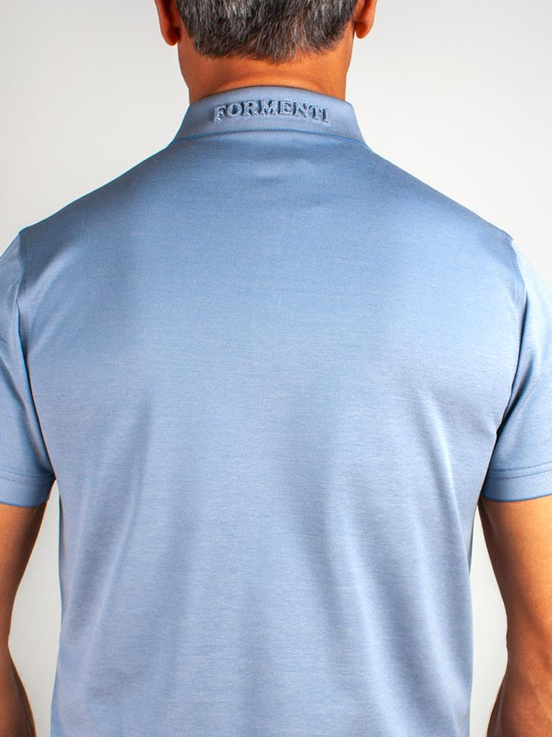 Regular Fit Yaka Detaylı Merserize %100 Pamuk Açık Mavi Polo Tişört