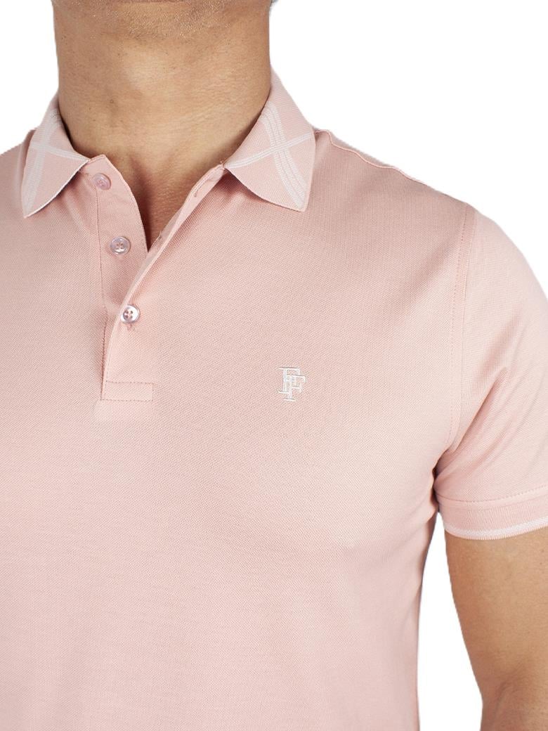Regular Fit Yaka Detaylı Merserize %100 Pamuk Pembe Polo Tişört
