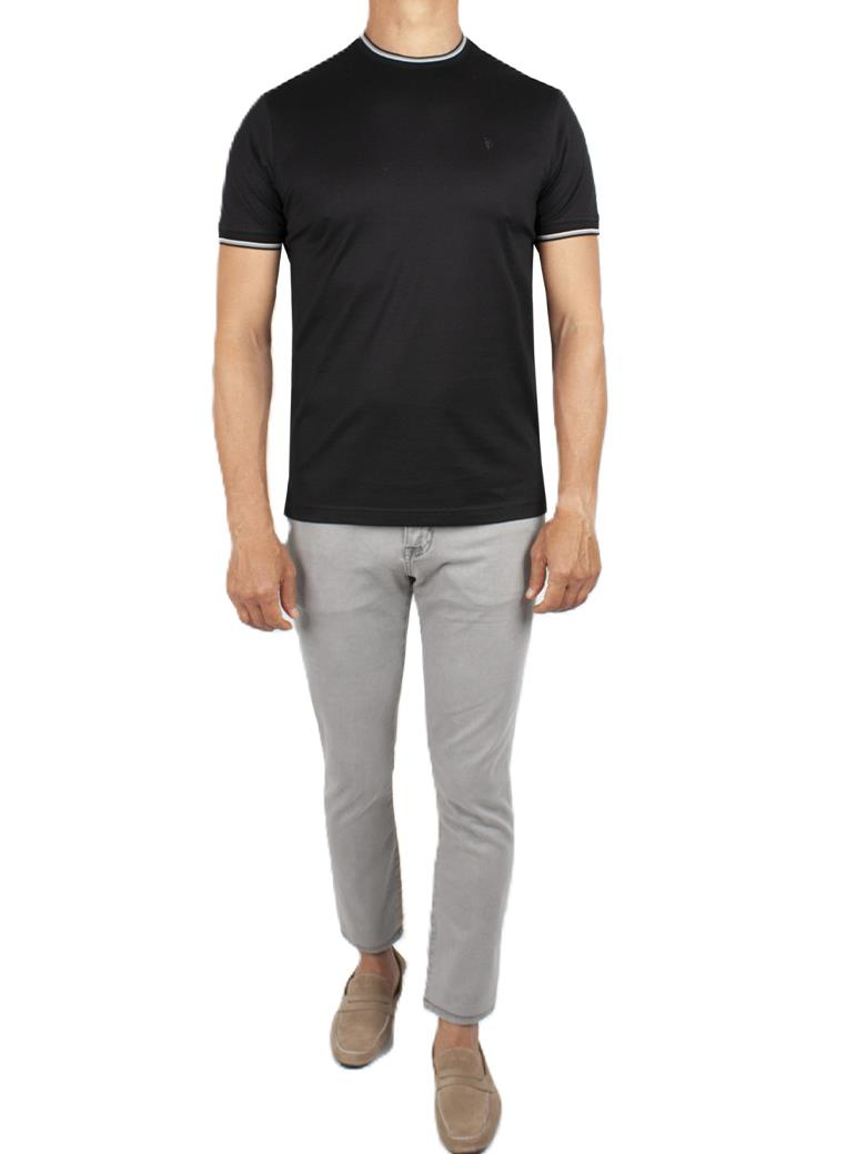 Regular Fit Yaka Detaylı Merserize %100 Pamuk Siyah Bisiklet Yaka Tişört