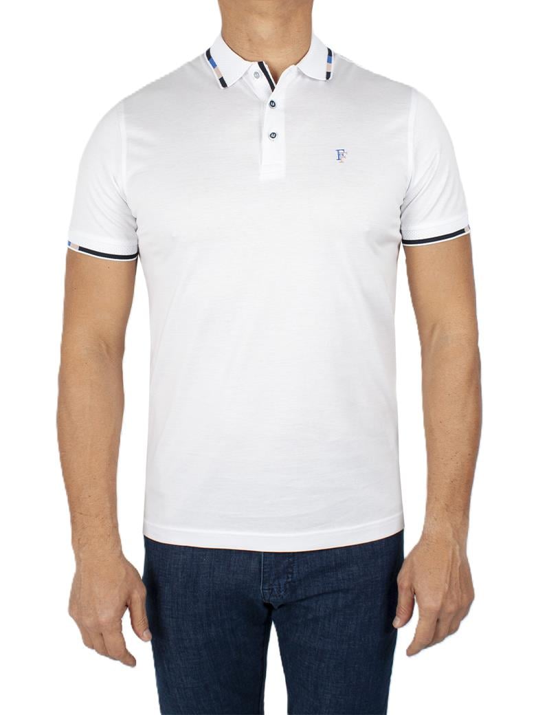 Regular Fit Yaka Detaylı Merserize %100 Pamuk Beyaz Polo Tişört