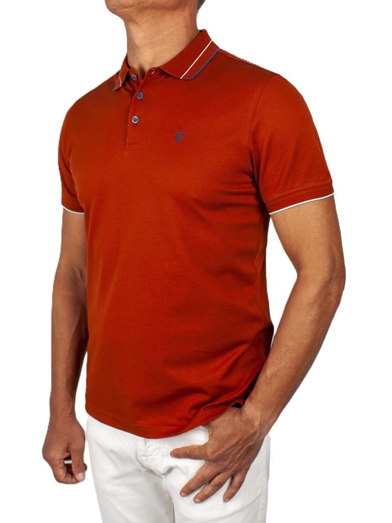 Regular Fit Yaka Detaylı Merserize %100 Pamuk Kiremit Polo Tişört