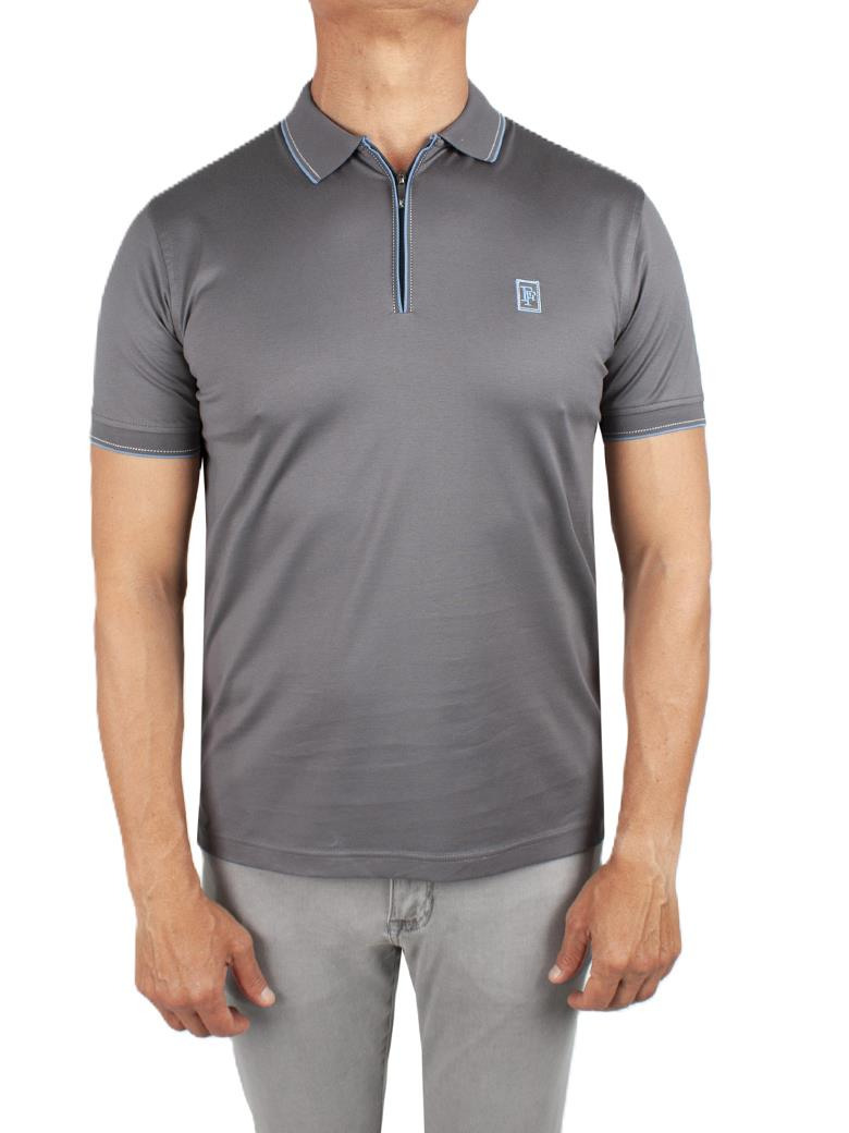 Regular Fit Yaka Detaylı Merserize %100 Pamuk Fermuarlı Antrasit Polo Tişört