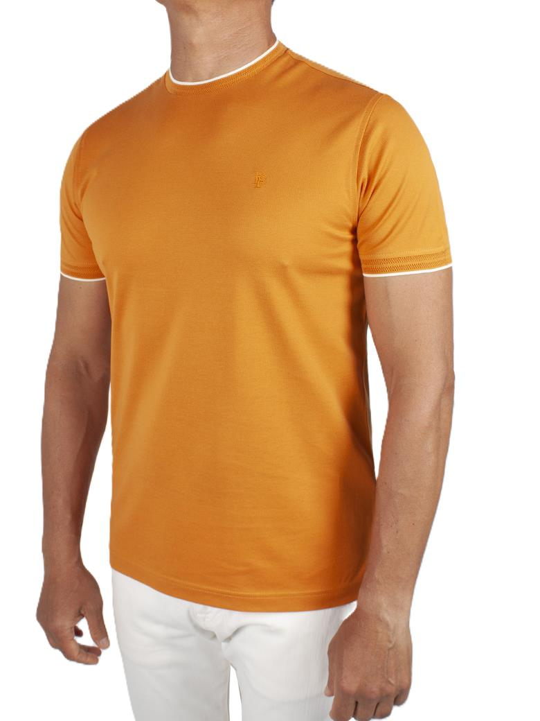 Regular Fit Yaka Detaylı Merserize %100 Pamuk Oranj Bisiklet Yaka Tişört