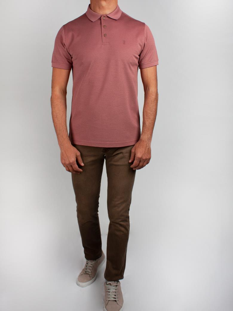 Regular Fit Yaka Detaylı Merserize %100 Pamuk Pembe Polo Tişört