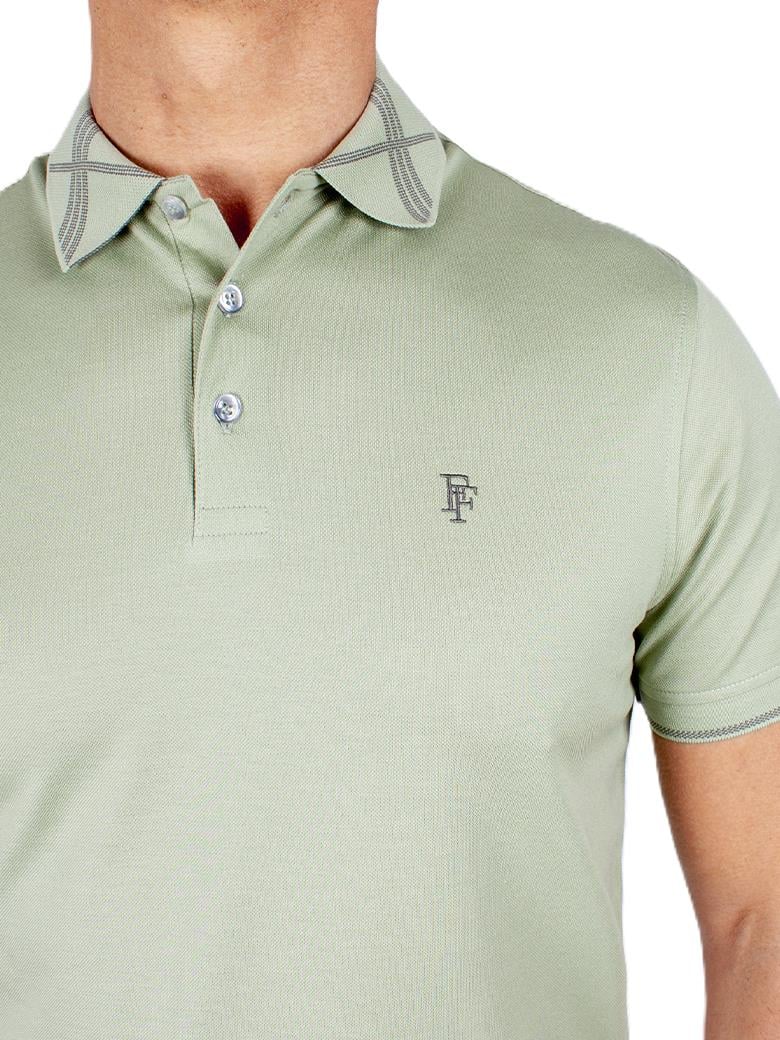 Regular Fit Yaka Detaylı Merserize %100 Pamuk Açık Yeşil Polo Tişört