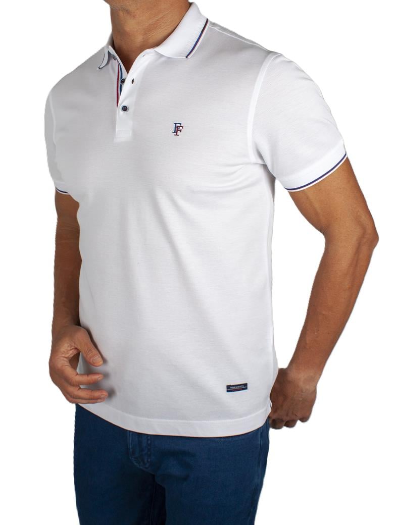 Regular Fit Yaka Detaylı Merserize %100 Pamuk Beyaz Polo Tişört