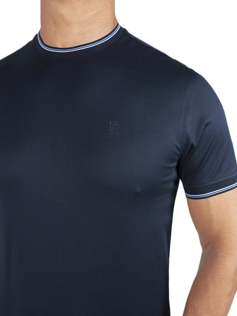 Regular Fit Yaka Detaylı Merserize %100 Pamuk Koyu Lacivert Bisiklet Yaka Tişört