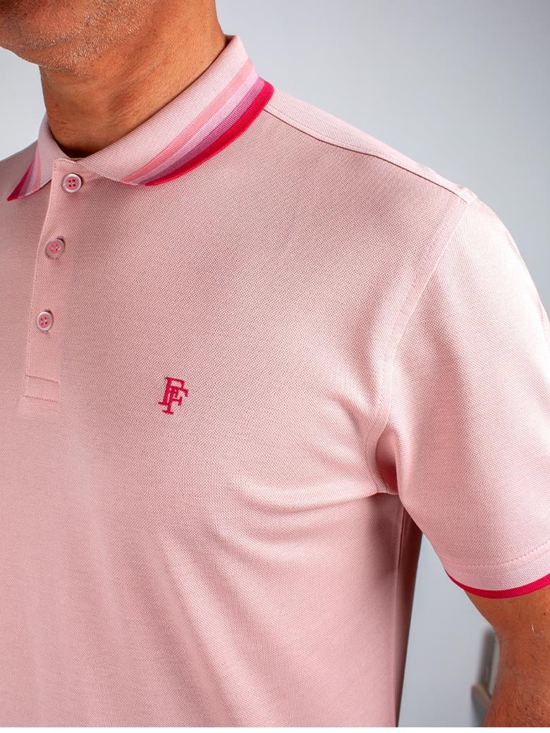 Regular Fit Yaka Detaylı Merserize %100 Pamuk Pembe Polo Tişört