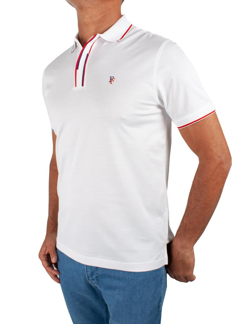 Regular Fit Yaka Detaylı Merserize %100 Pamuk Beyaz Polo Tişört