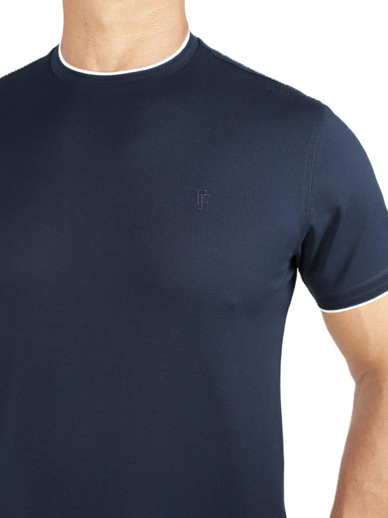 Regular Fit Yaka Detaylı Merserize %100 Pamuk Koyu Lacivert Bisiklet Yaka Tişört