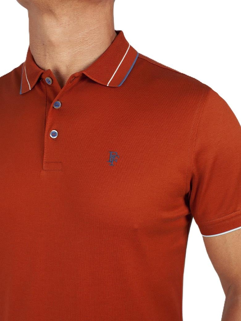 Regular Fit Yaka Detaylı Merserize %100 Pamuk Kiremit Polo Tişört