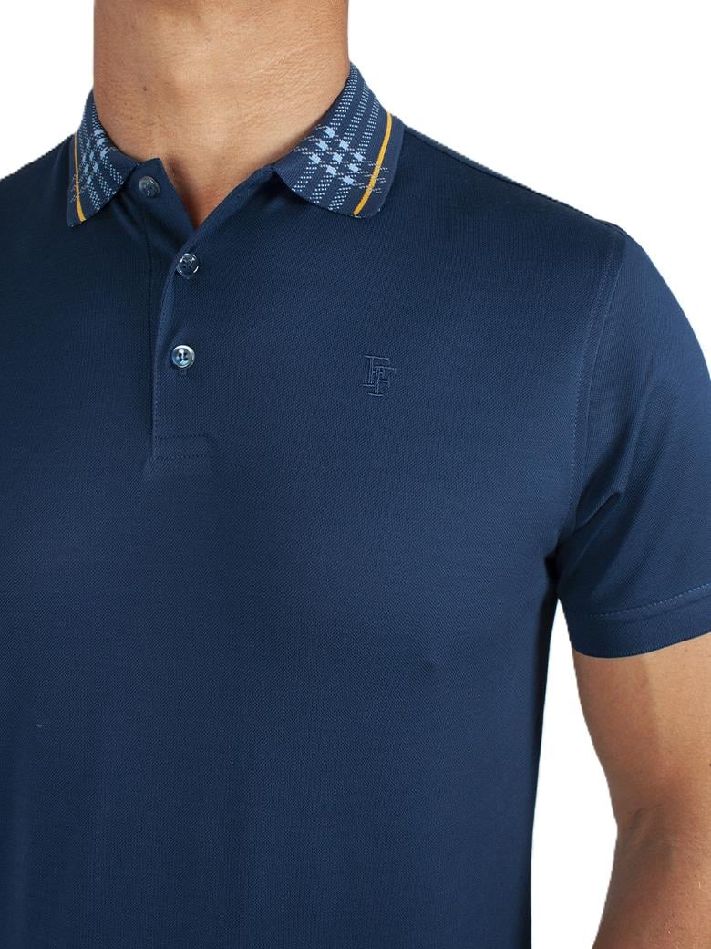Regular Fit Yaka Detaylı Merserize %100 Pamuk Lacivert Polo Tişört