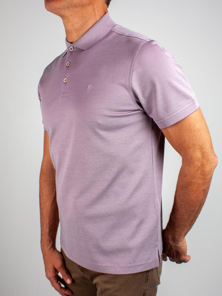 Regular Fit Yaka Detaylı Merserize %100 Pamuk Açık Pembe Polo Tişört