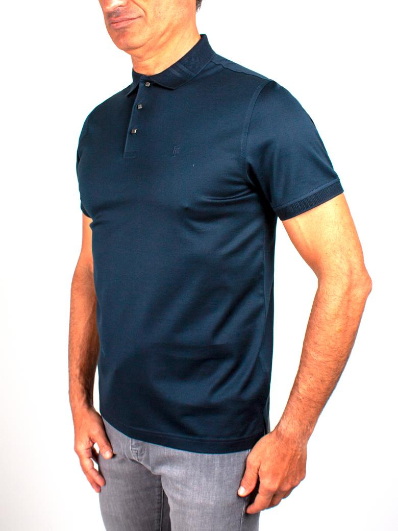 Regular Fit Yaka Detaylı Merserize %100 Pamuk Lacivert Polo Tişört