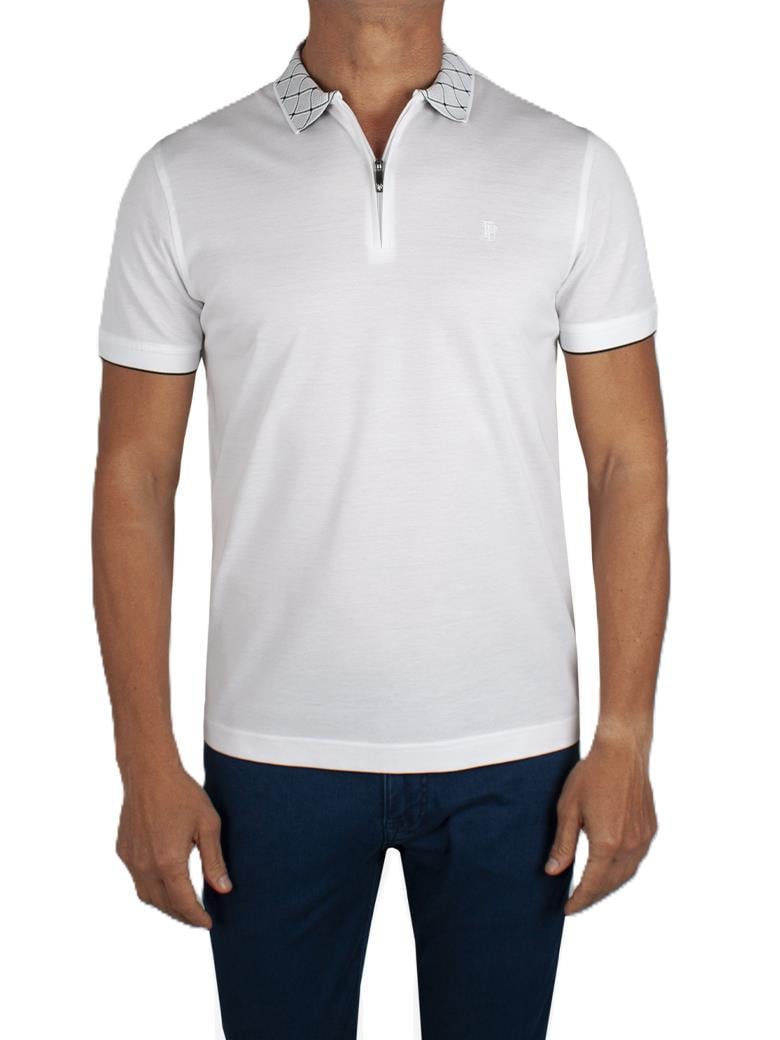 Regular Fit Yaka Detaylı Merserize %100 Pamuk Beyaz Polo Tişört
