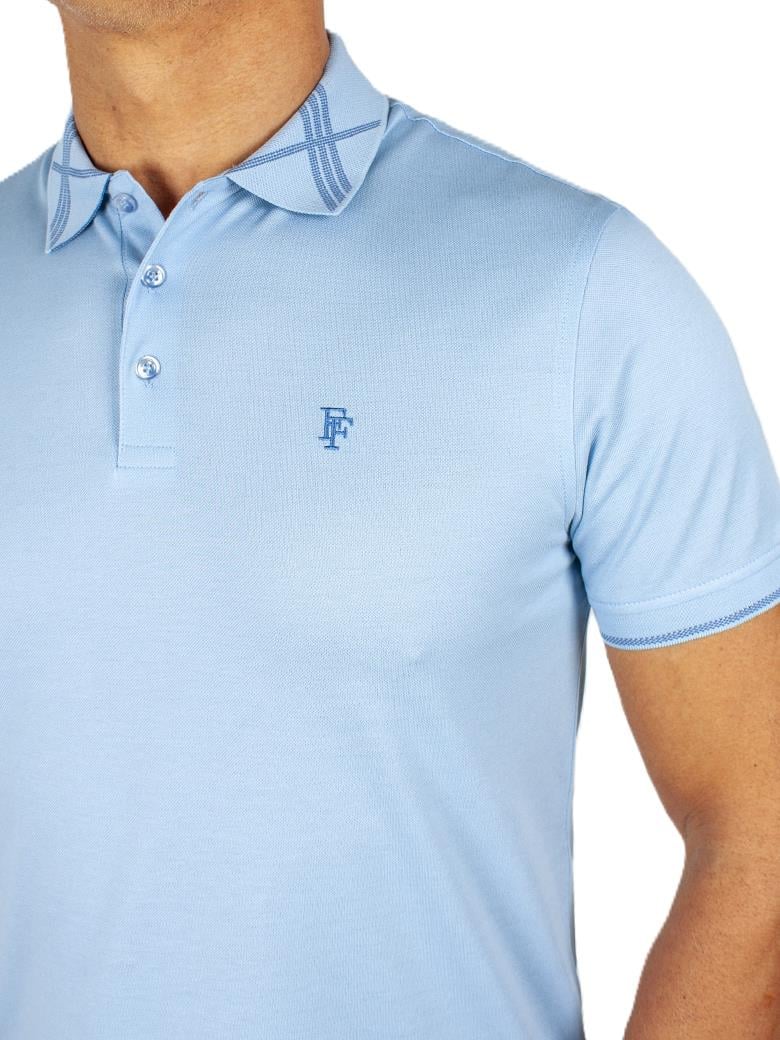 Regular Fit Yaka Detaylı Merserize %100 Pamuk Açık Mavi Polo Tişört