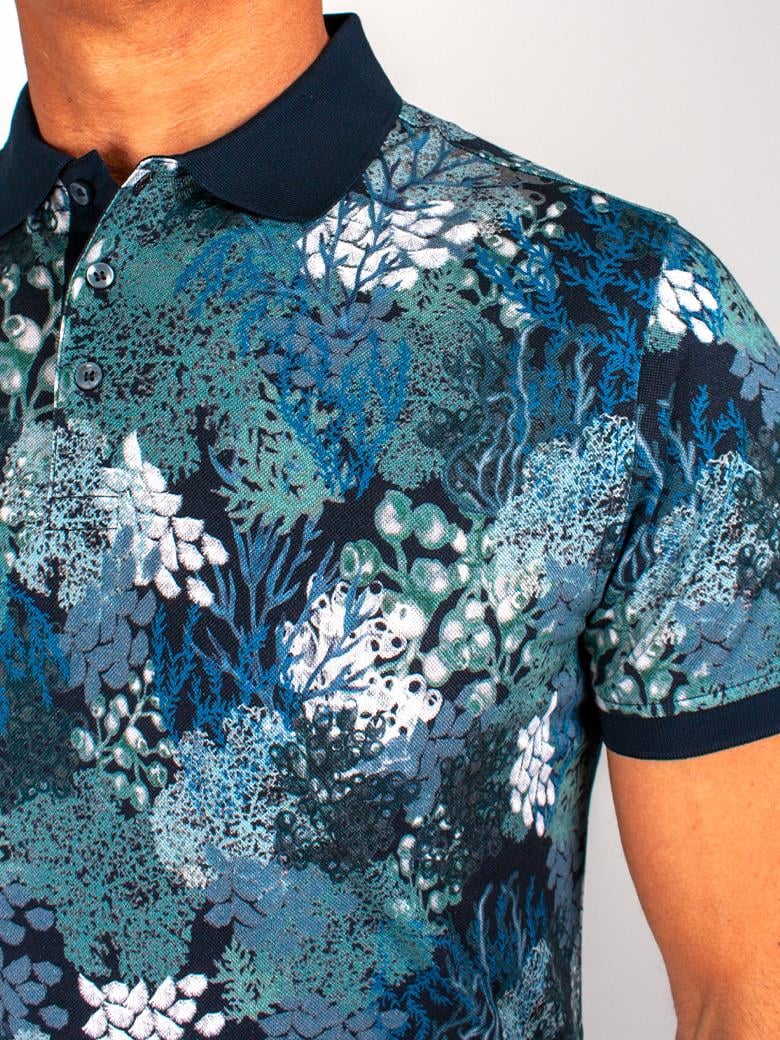 Reguler Fit Baskılı Merserize %100 Pamuk Lacivert Polo Yaka Tişört